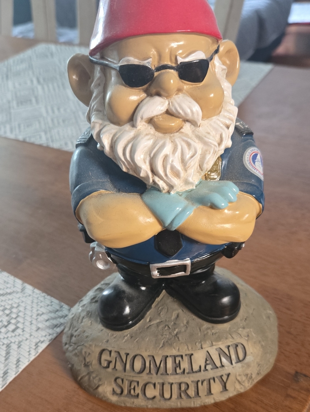 Gnomeland Tsa Security Garden Gnome Statue - Red Hat, Blue Uniform